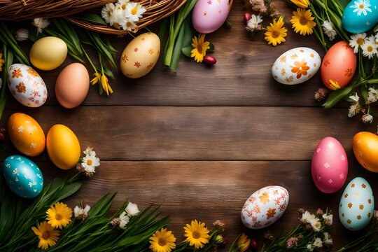 Table background of easter time and free space for your decoration