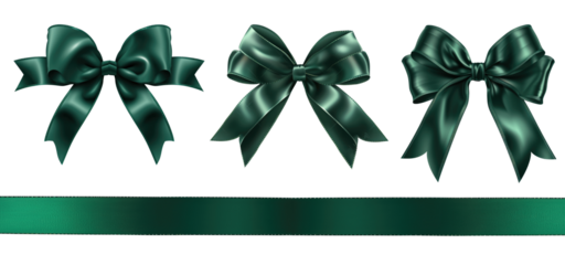 green bow with horizontal ribbon isolated on transparent. Decorative bow for your design. Christmas or St Patrick's day decoration
