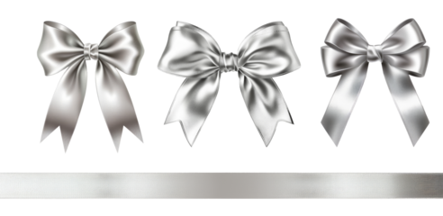 silver bow decoration and ribbon on transparent background