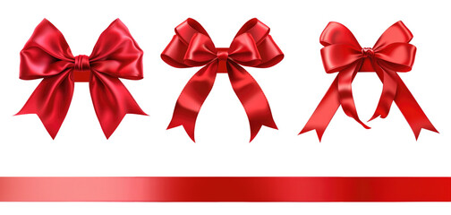 Realistic red ribbon and bow isolated on transparent