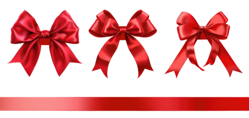 Realistic red ribbon and bow isolated on transparent