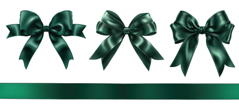 green bow with horizontal ribbon isolated on transparent. Decorative bow for your design. Christmas or St Patrick's day decoration