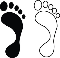 Human footprints icon set. Foot imprint, footsteps flat line black vector collection isolated on transparent background. Human footprints silhouette. Barefoot, sneaker and footstep for web and app.