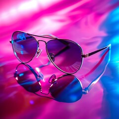 sunglasses on pink blue background