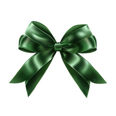 Beautiful green satin gift bow, isolated on transparent
