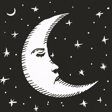 Hand-drawn Moon and Stars
