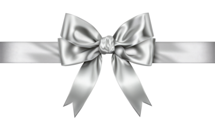 silver bow decoration and ribbon on transparent background