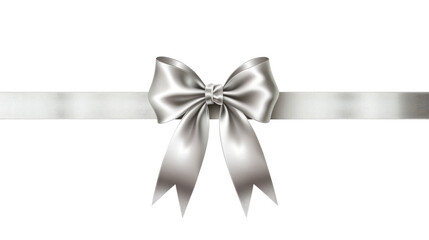 silver bow decoration and ribbon on transparent background - obrazy, fototapety, plakaty