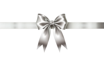silver bow decoration and ribbon on transparent background