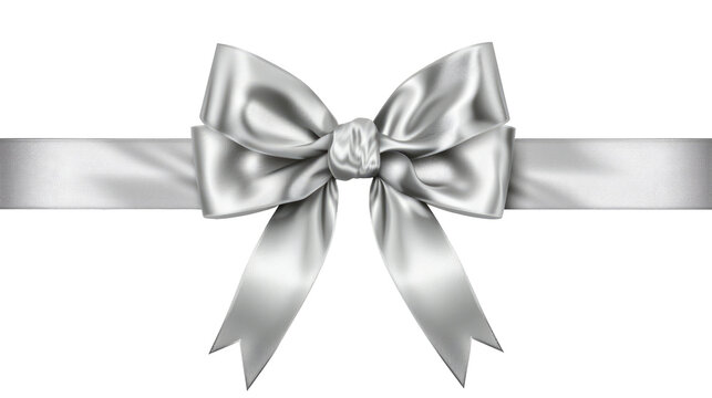 silver bow decoration and ribbon on transparent background