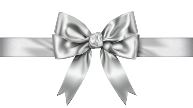 silver bow decoration and ribbon on transparent background