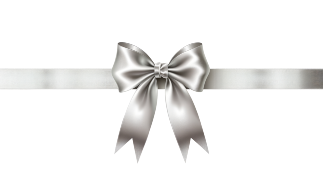 silver bow decoration and ribbon on transparent background