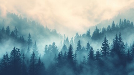 Misty Fir Forest in Vintage Retro Style Generative AI