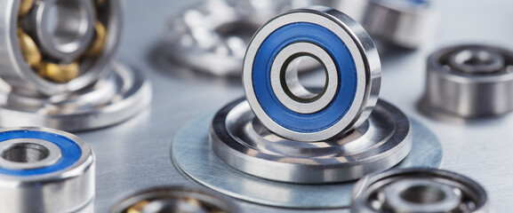 different bearings on a metal background. Part of mechanism.