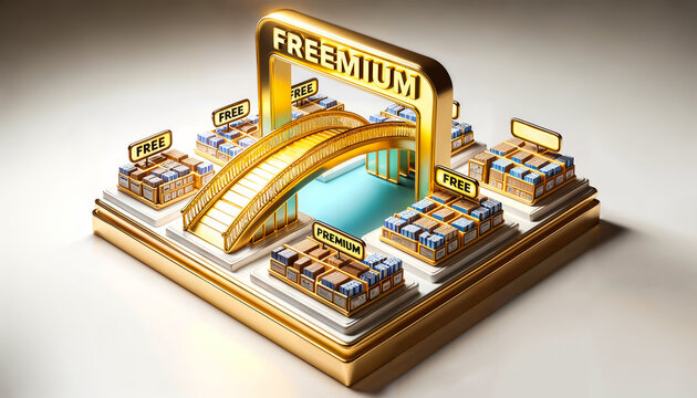 Digital Marketplace Divided: Free & Premium Sections Connected by Freemium Bridge