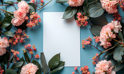 spring mockup copy space on colorful flowers. spring flat lay