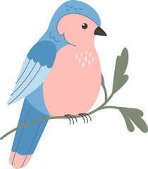 Cute bird sitting on the branch isolated on white background. Cute bullfinch cartoon vector illustration. © Nadezhda Mih