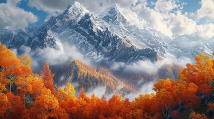 Vibrant Autumn Landscape with Panoramic Mountain View Generative AI