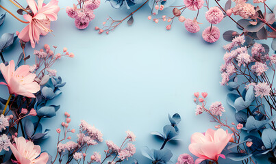 spring mockup copy space on colorful flowers. spring flat lay