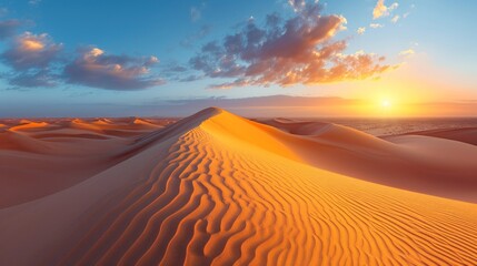 Fototapeta na wymiar Endless Waves of Yellow Sand: A Panoramic View of the Sahara Desert at Sunset Generative AI