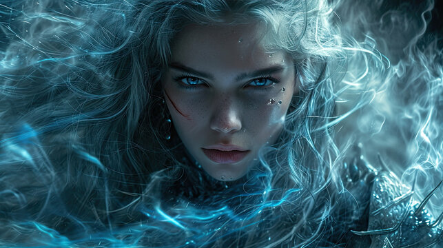 Portrait of a warrior girl. Unyielding and ruthless beauty. 