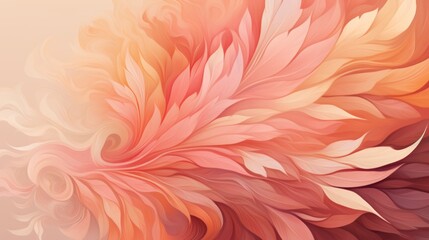 Fototapeta na wymiar Soft swirls of peach and pink create a feather-like digital illustration. Concept of digital art, soft textures, abstract feathers, warm gradients.