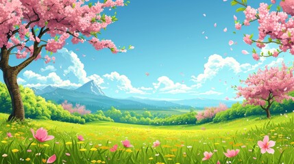 Simple Spring Landscape Background Illustration Generative AI