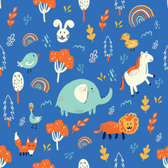 seamless pattern with cute animals