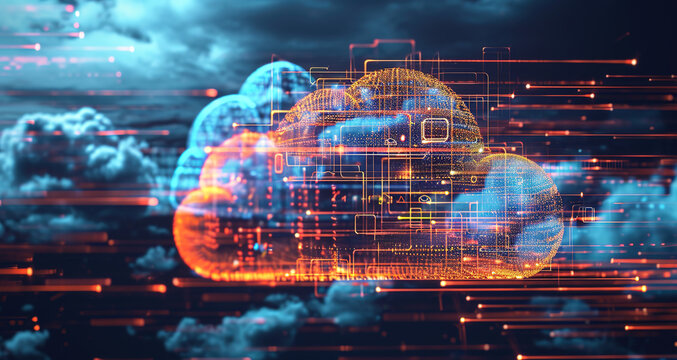 Cloud Networking, Crypto, AI, Firewall Network Security, Artificial Intelligence, Cyber Security, Cloud Managed, Circuit Board, AI Generated Art for Business and Technology