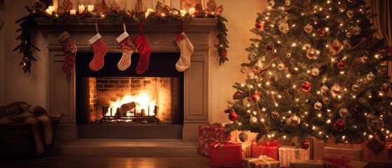 Festive Living Room With Christmas Tree and Fireplace