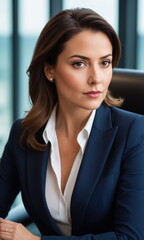 Fototapeta premium Professional photo shoot of woman in a suit and tie posing for a picture with his arms crossed.Businesswoman, business photography.Elegant woman CEO portrait with natural light