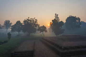 Sunrise morning at Kushinagar (a place Buddha attained Parinirvana), India