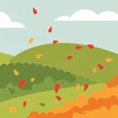 Windy Hillside with Blowing Leaves