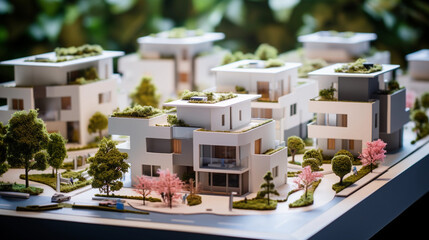 Townhouse Elegance: Miniature Architectural Model with Tilt-Shift Focus