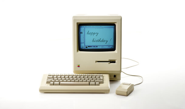 Studioshot of an original Macintosh 128k called Apple Macintosh on white background. This was the first produced Mac, released on january 1984
