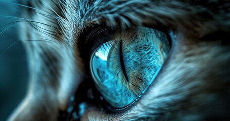  a close up of a cat's eye with a blurry image of the cat's eye and the cat's fur on the outside of the cat's face. - obrazy, fototapety, plakaty