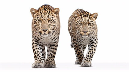 Leopard in front of a white background, front and back view
