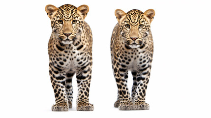 Leopard in front of a white background, front and back view