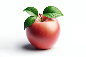 Photo of a Fuji apple with leaves isolated on solid white background. ai generative