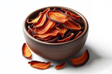 Photo of a Dried Mango in bowl isolated on solid bright white background. ai generative