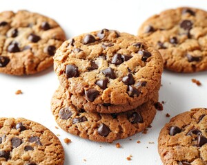 Tasty cookies on table against white background