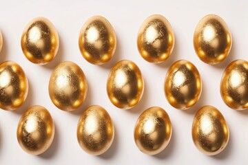 Easter: Pattern Of Golden Eggs On A White Background