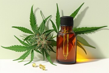 Medicinal cannabis with extract oil in a bottle isolated on white background