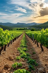 Vineyard in the wine region of the Penedes designation of origin in the province of Barcelona in Catalonia - obrazy, fototapety, plakaty