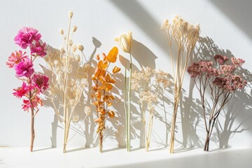 Arrangement of Dried Flowers on White