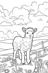 Beautiful Sheep Coloring Page, Perfect Design For your Project and Creations, Ai Generative