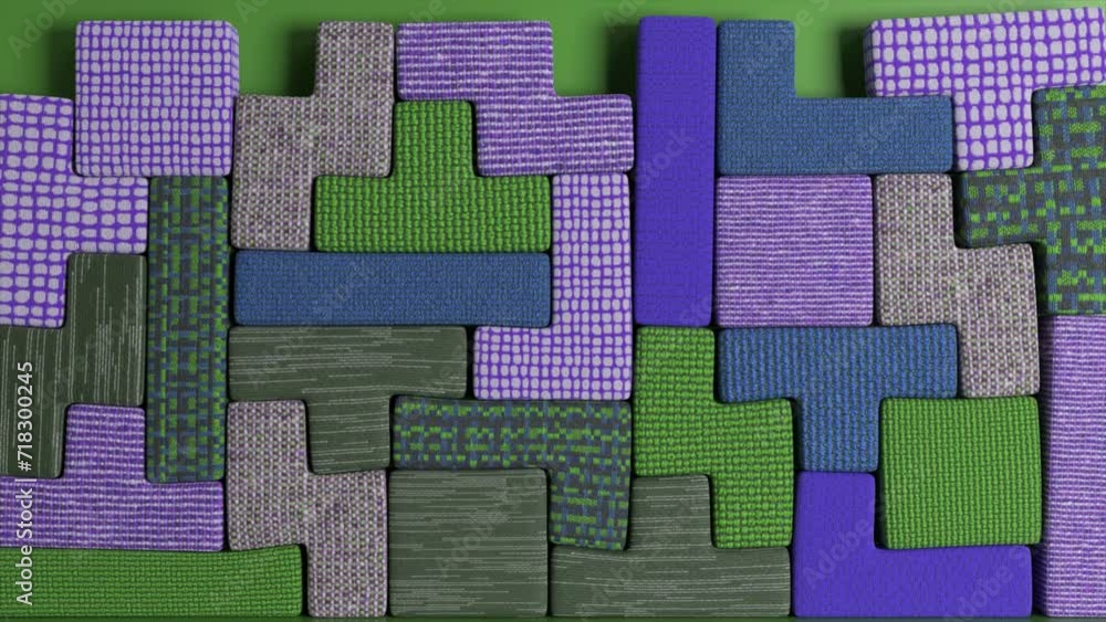 Poster vivid 3d animation of tessellated puzzle fabric pieces with dynamic textures in an interlocking patt