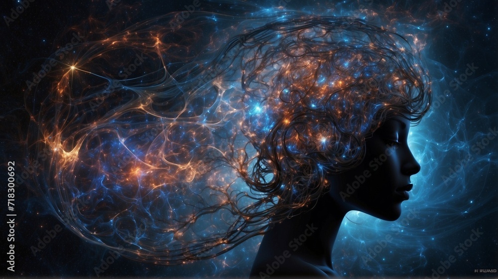 Wall mural abstract brain in space. concept of intelligence and creativity. the fusion of human thought with th
