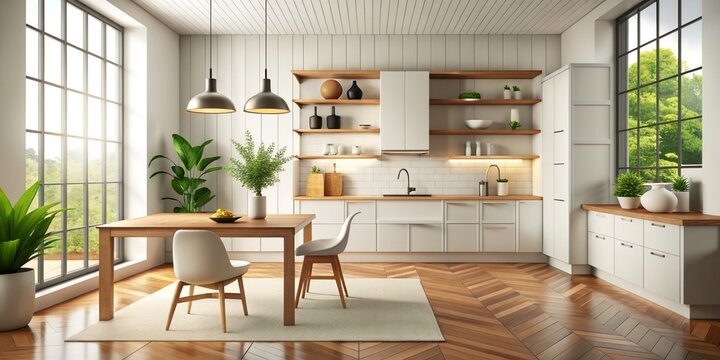 Modern Contemporary kitchen room interior.