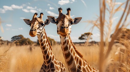 Fototapeta premium Two giraffes in the savannah.